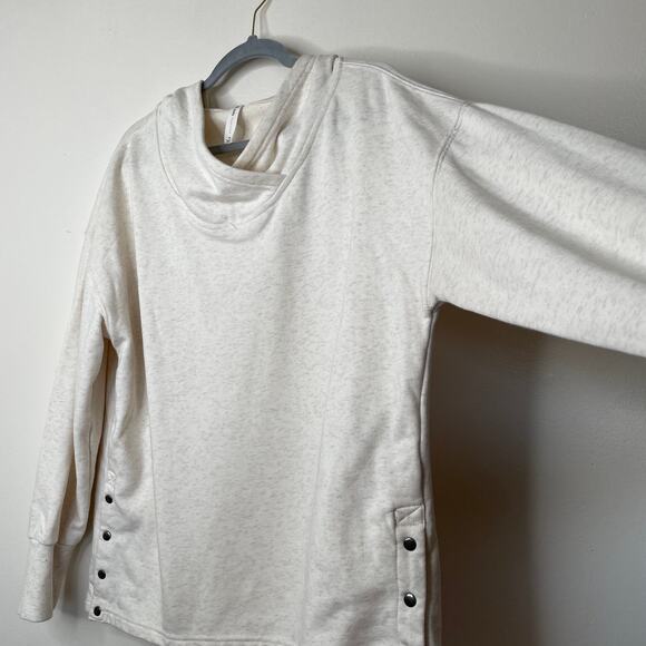 Anthropologie Daily Practice Twist Collar Hoodie in Oatmeal Sz M Beige - Picture 8 of 11